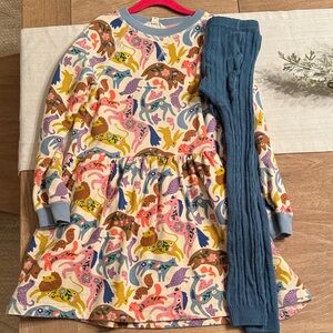 Mini Boden Multicolor Animal Print Dress with Blue Tights